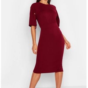 Split Sleeve Detail Wiggle Midi Dress